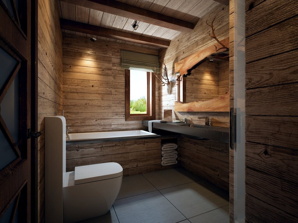 Bathrooms in a wooden house