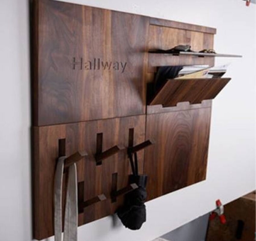 A wooden coat rack for the hallway