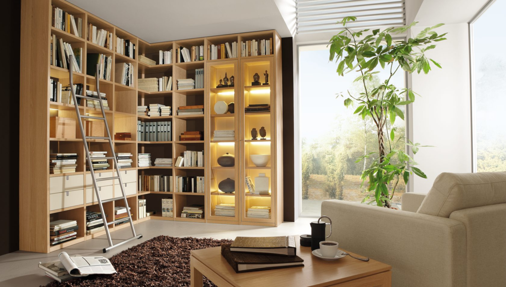 Pull-out book shelves