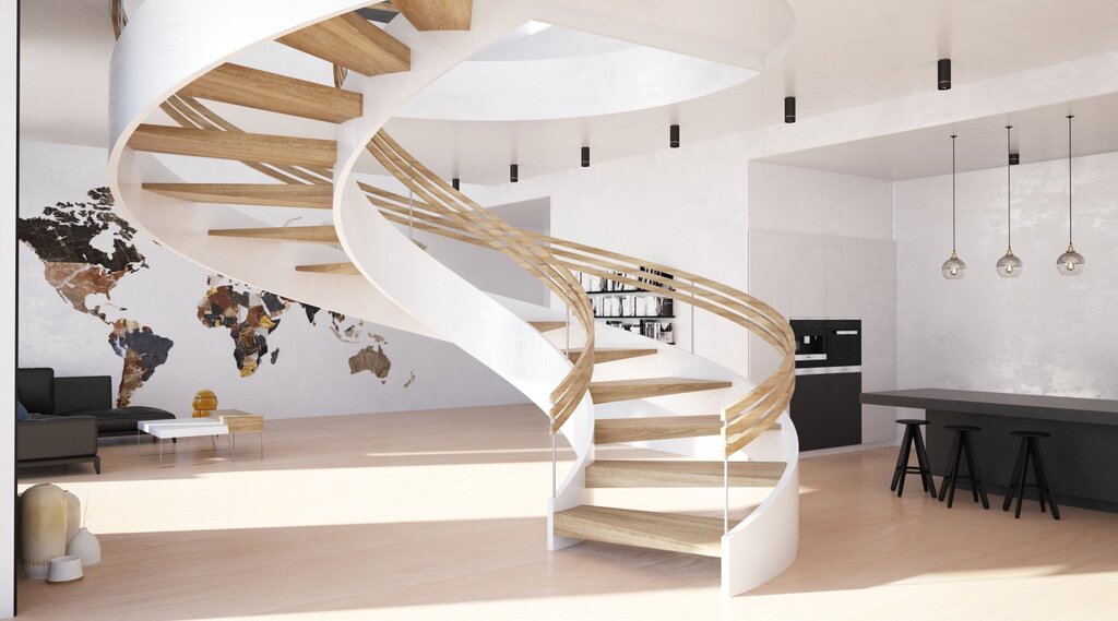 Spiral staircases to the second floor