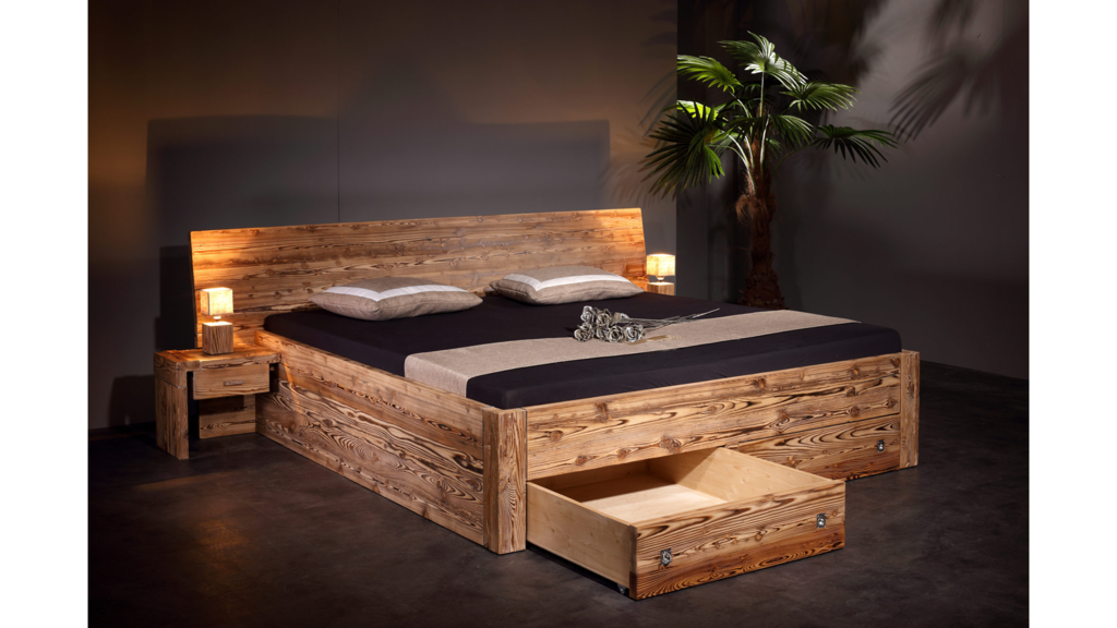 High wooden bed