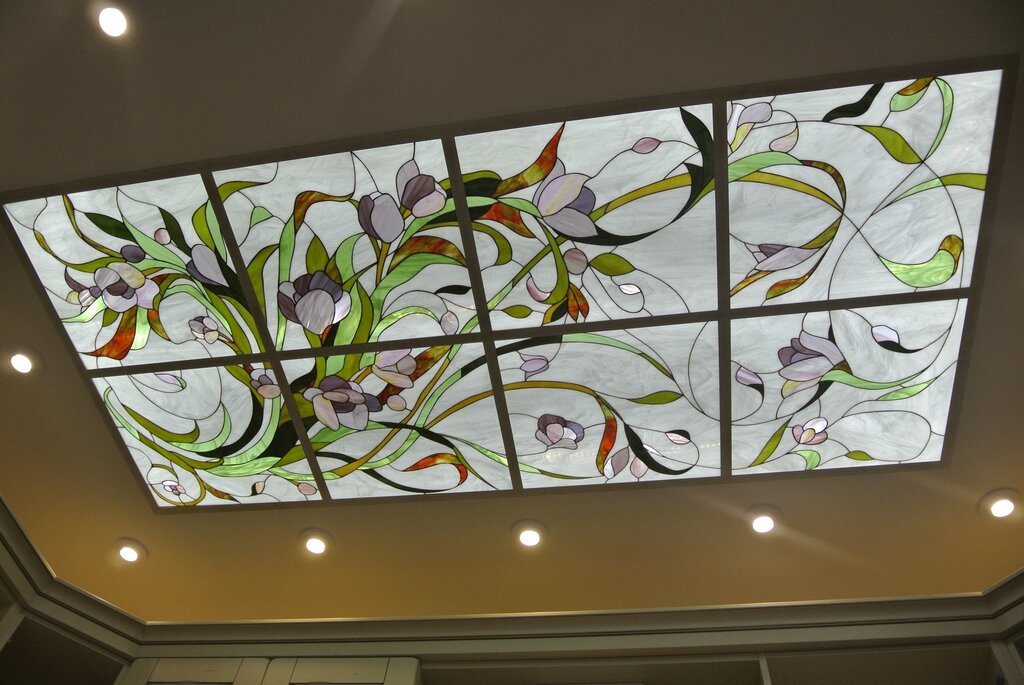 Stained glass on the ceiling with backlighting