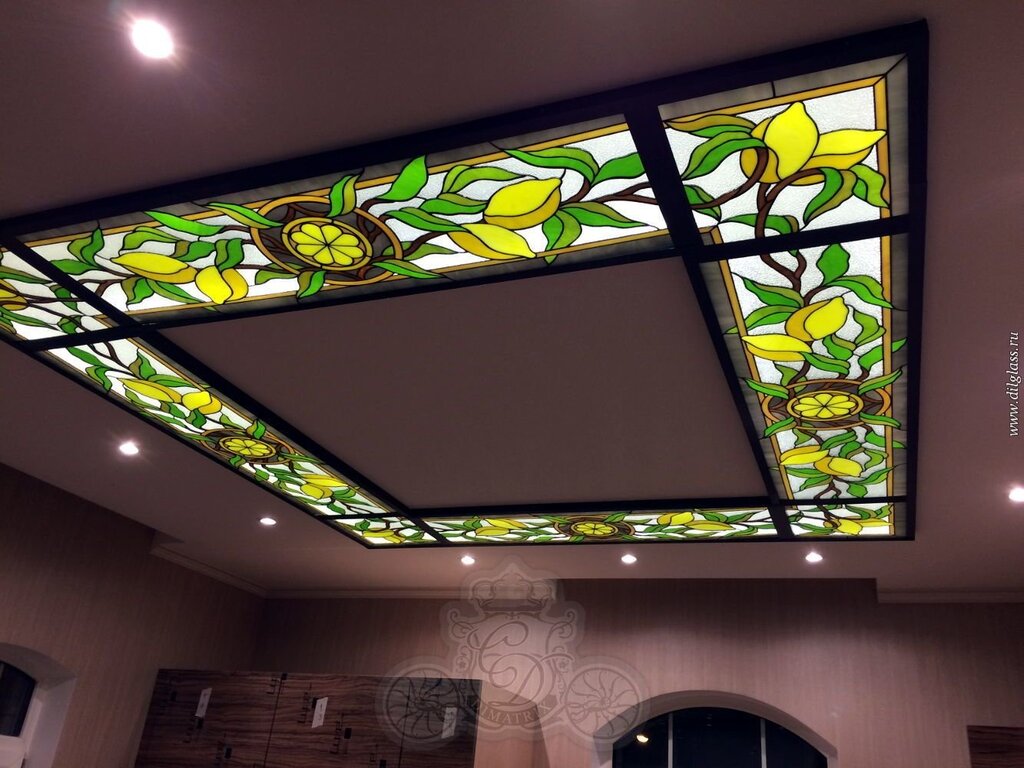 Stained glass ceilings with lighting