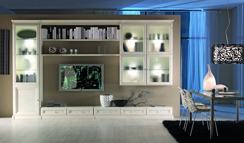 Display cabinets for a living room in a modern style