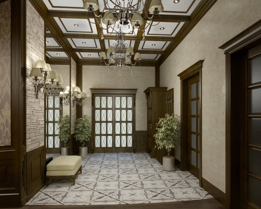 Interior decoration of the hallway in a private house