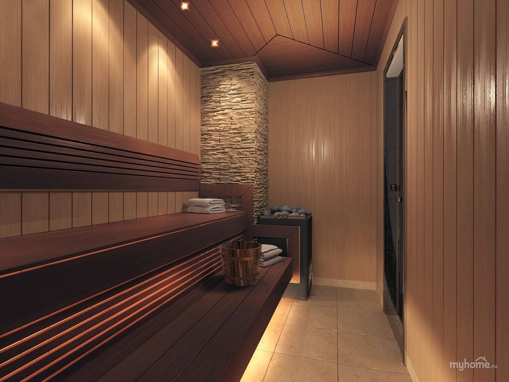 Interior finishing of a steam room in a bathhouse