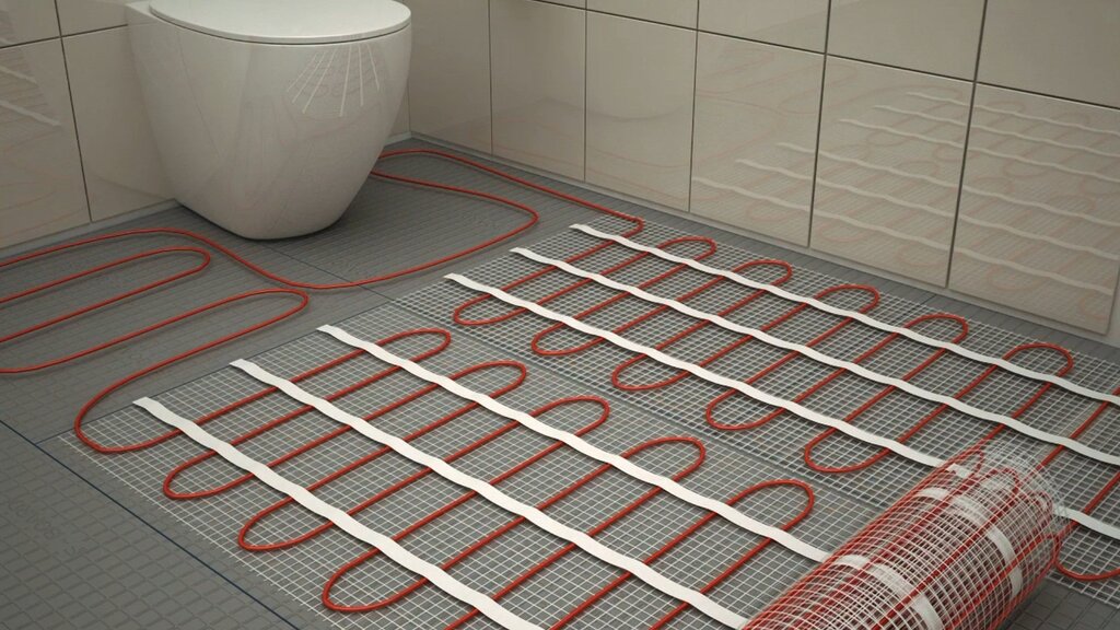 Water heated floor in the bathroom