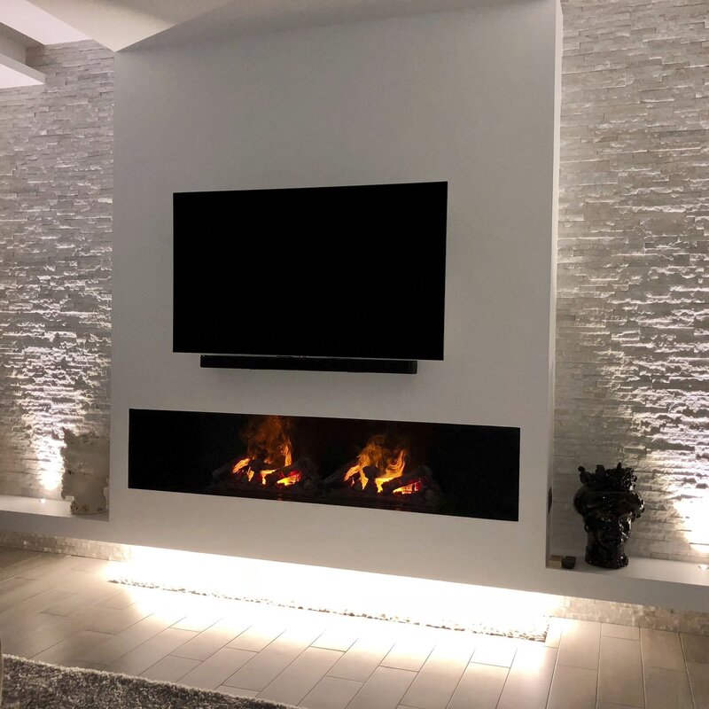 Built-in fireplace under the TV