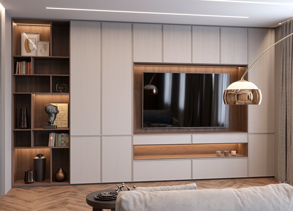 Built-in wardrobe with space for a television