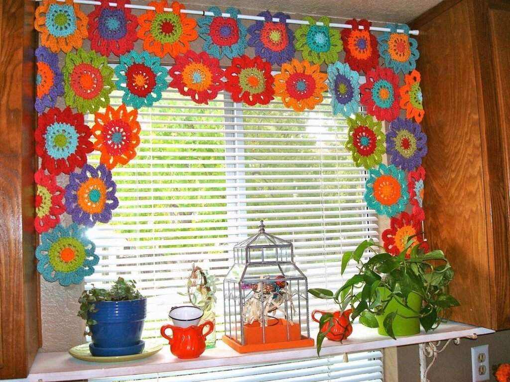 Knitted curtains for the kitchen