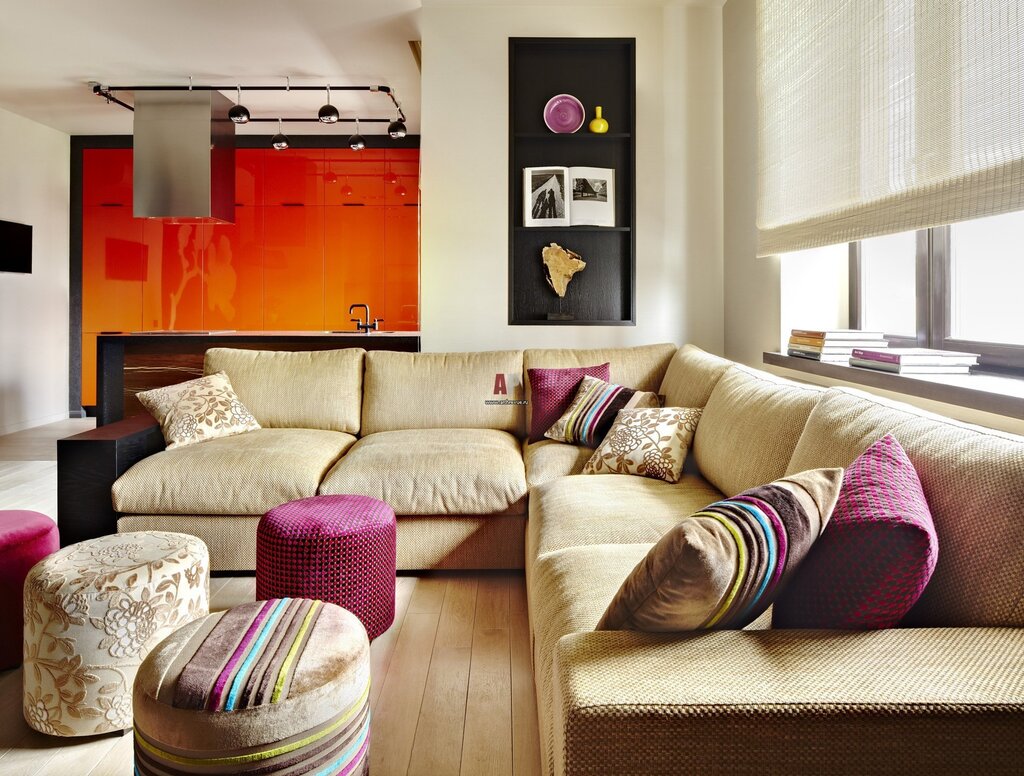 A bright sofa in a beige interior