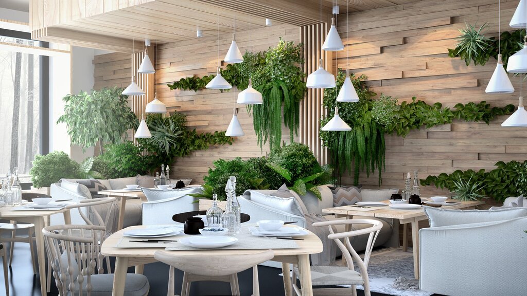 Greenery in the restaurant interior