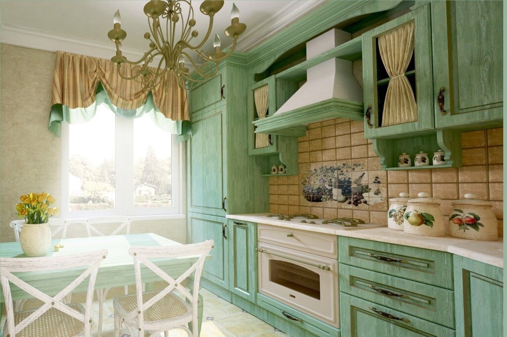 Green kitchen in Provence style