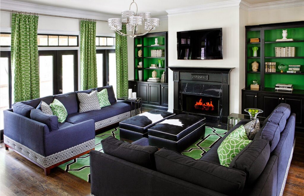 Green furniture in the living room interior