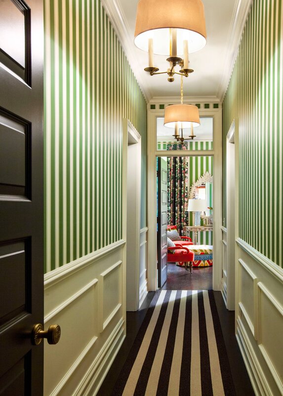 Green striped wallpaper