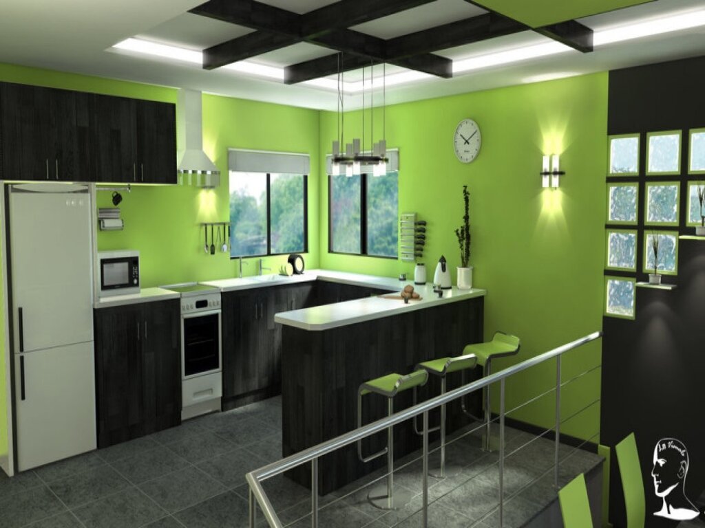 Green walls in the kitchen