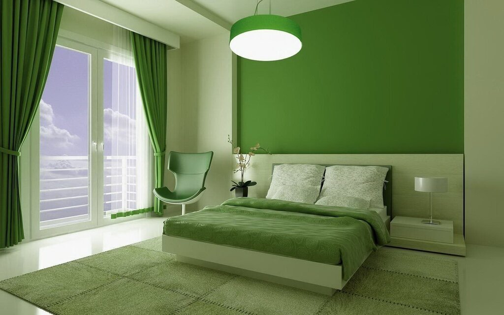 Green walls in the bedroom