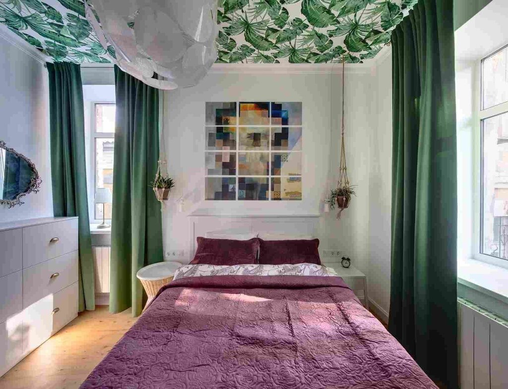 Green bedroom interior