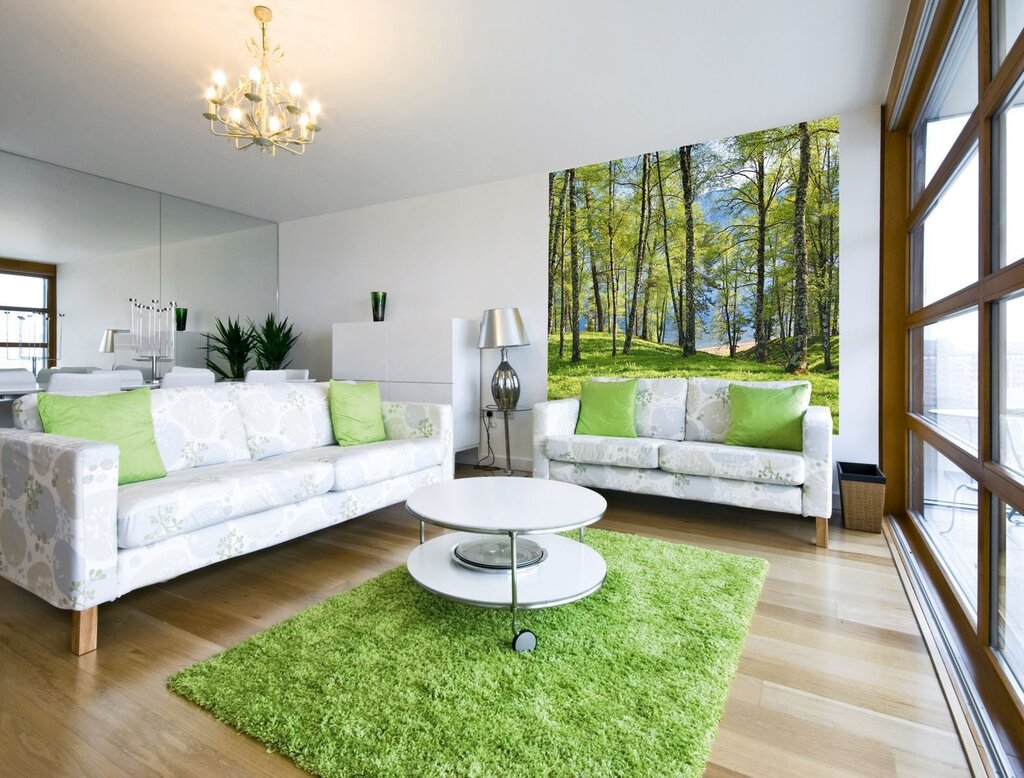 Green carpet in the interior