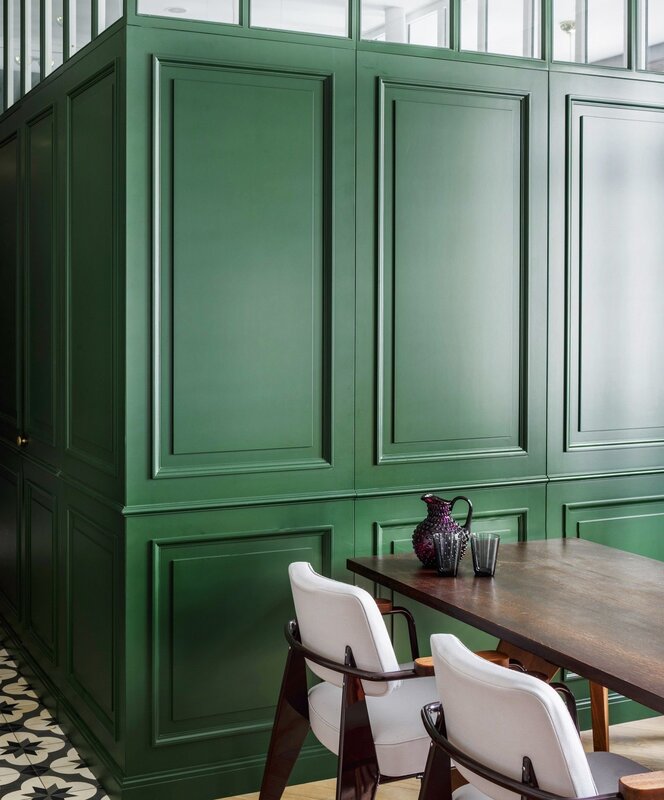 Green cabinet in the interior