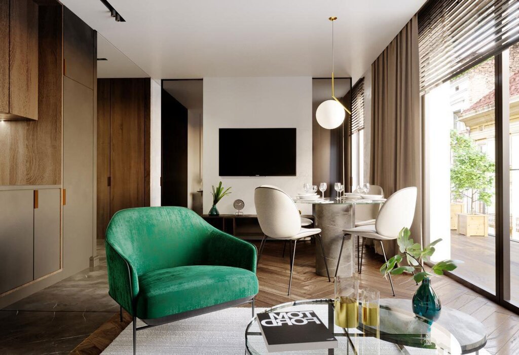 Green armchair in the interior