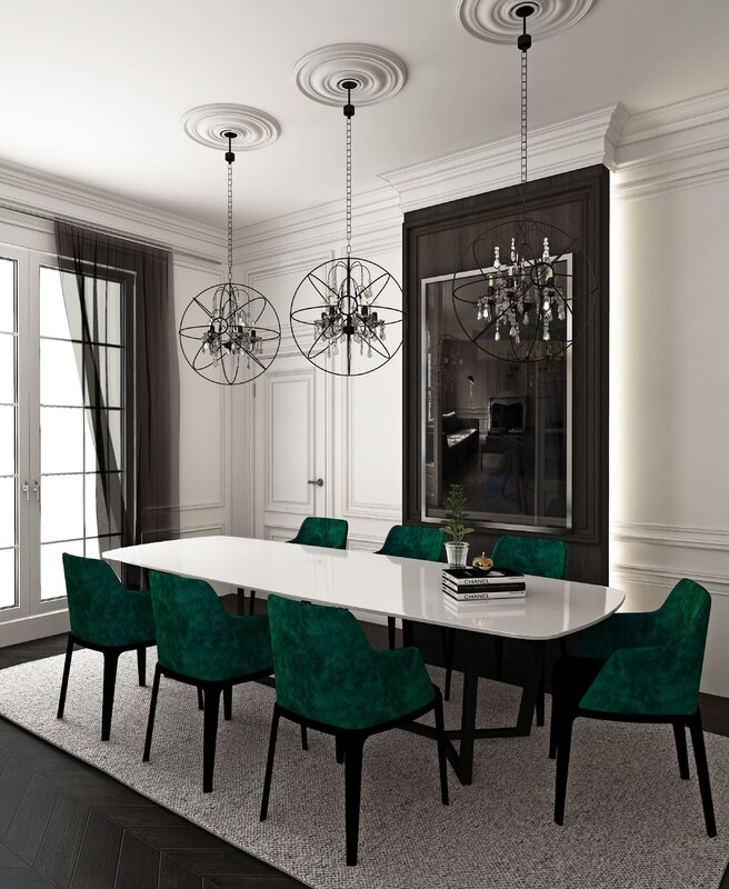 Green chairs in the kitchen interior