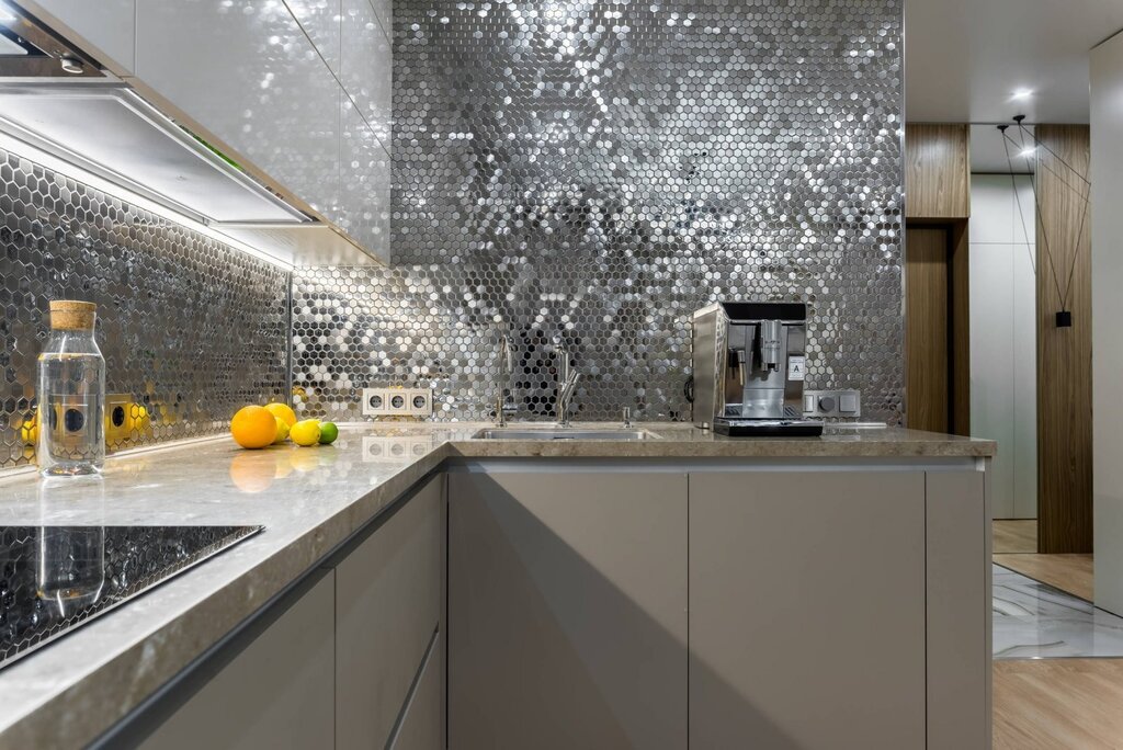 Mirror mosaic in the kitchen interior