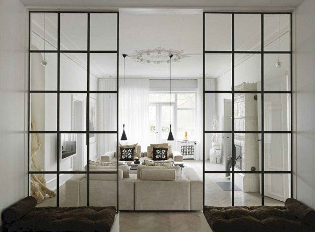 Mirror partition for room zoning 16 фото