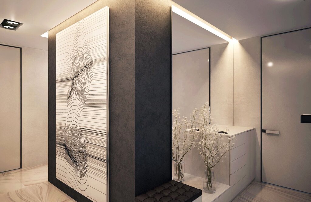 A floor-to-ceiling mirror in the hallway