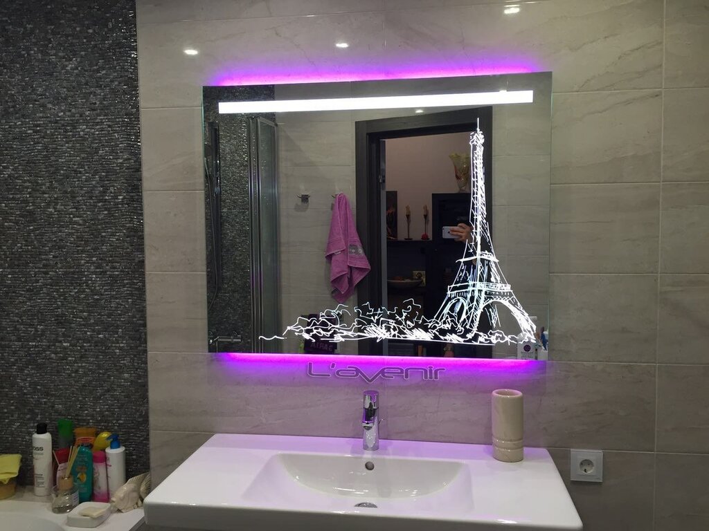 A mirror with lighting in the interior