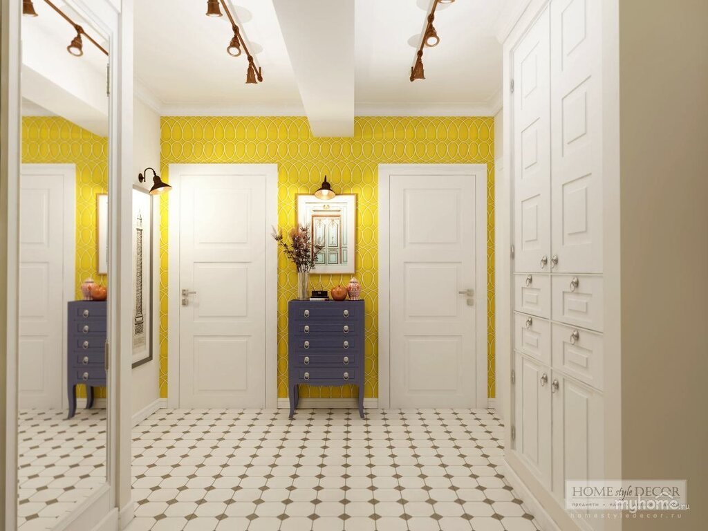 Yellow wallpaper in the hallway