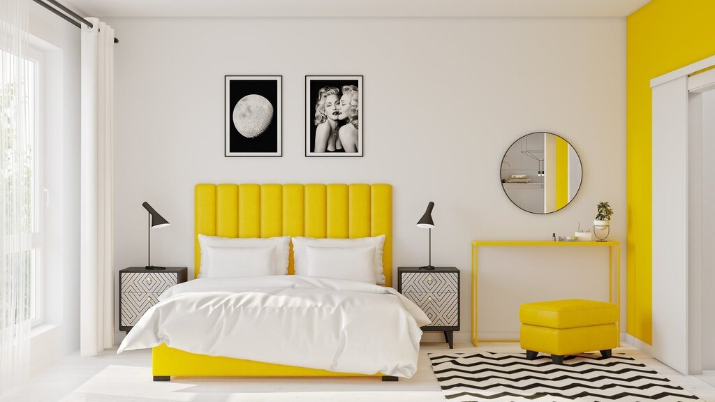 Yellow wallpaper in the bedroom