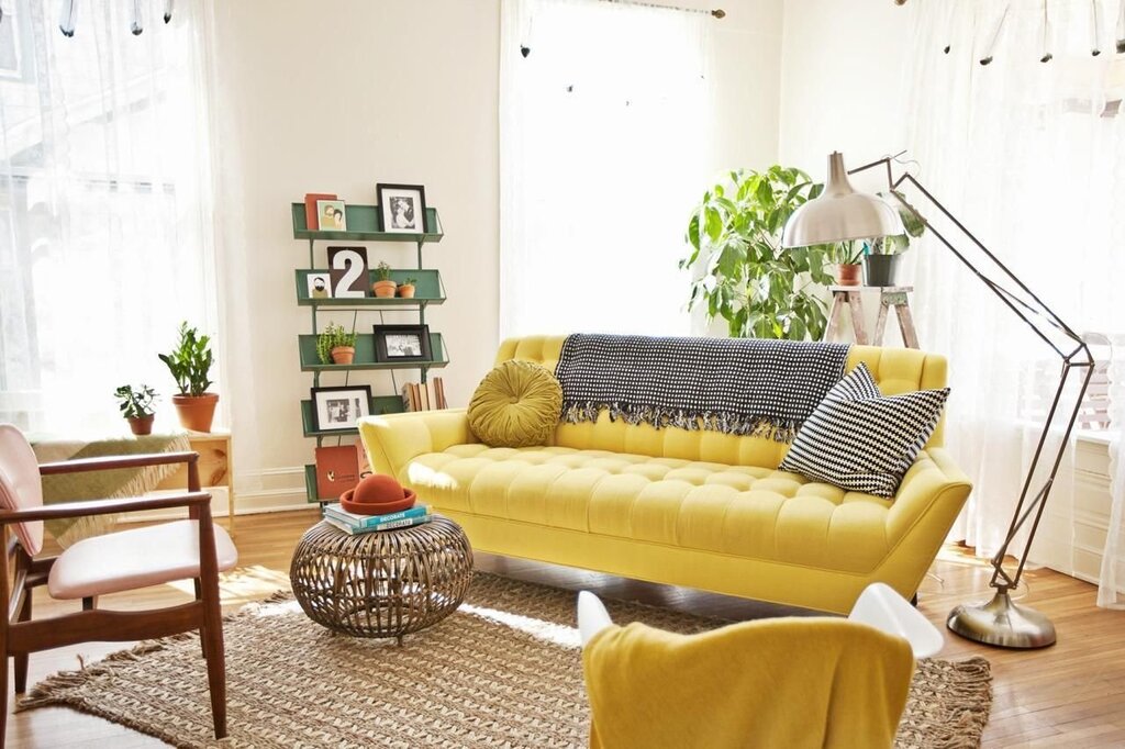 Yellow sofa in the interior