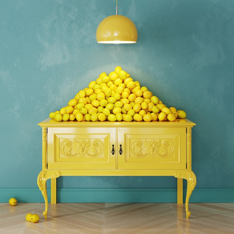 Yellow dresser in the interior