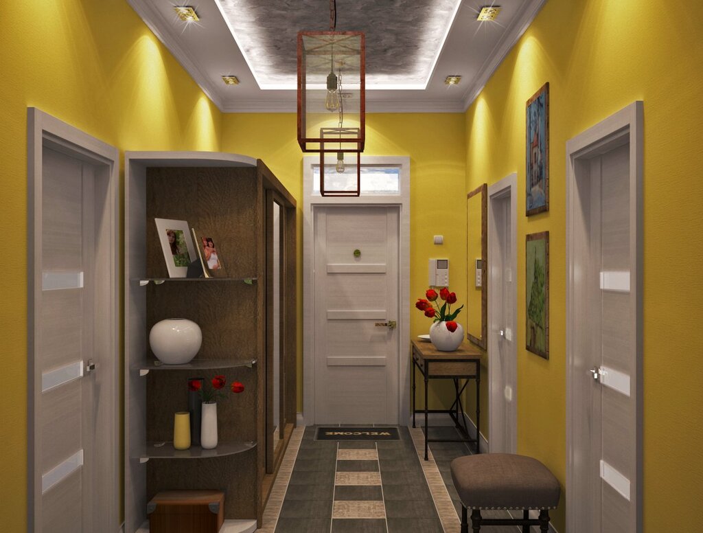 Yellow corridor in the apartment