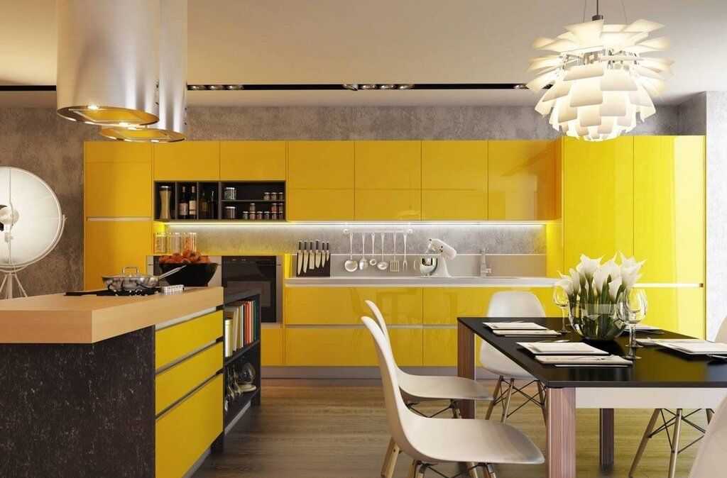 Yellow color in the kitchen interior