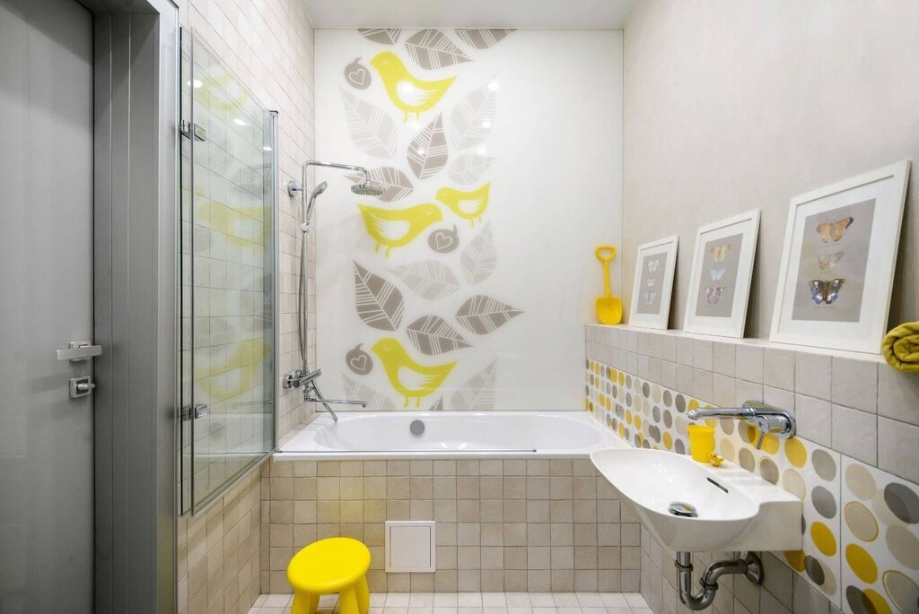 Yellow and gray bathroom