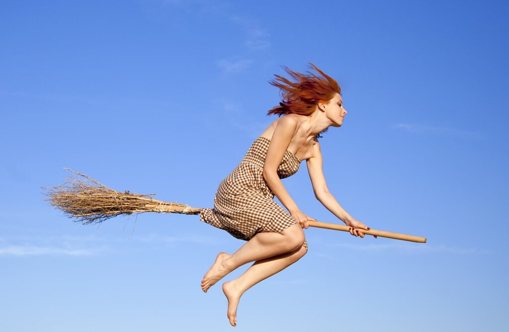 A woman on a broomstick pictures