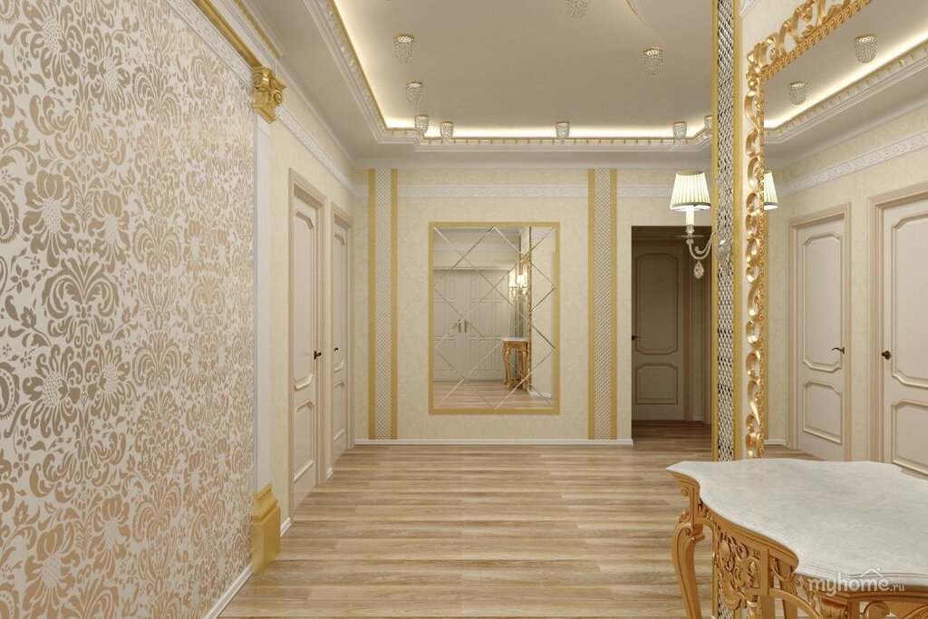 Golden wallpaper in the interior