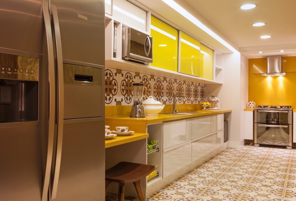 Golden refrigerator in the interior