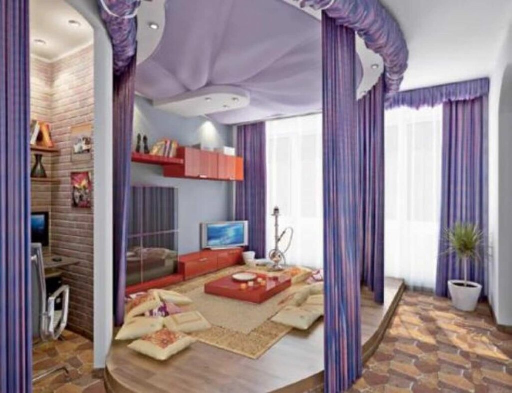 Zoning a children's room with curtains